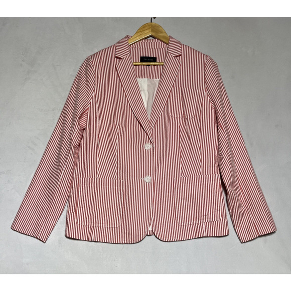 Talbots Cotton Seersucker Stripe Blazer Womens 10 Red Orange Sporty Preppy - Picture 1 of 13
